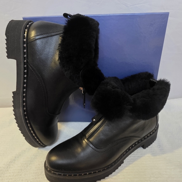 NAPOLEONI Black Fur-trimmed Women's Boots. (Size IT41 /US 10) Made In Italy. NWT